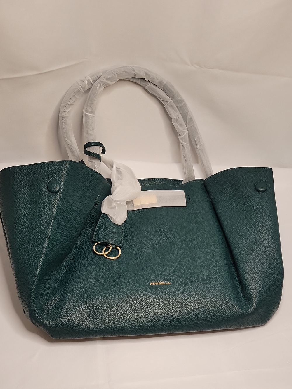 Newbella Deep Teal Pebbled Tote with Gold Hardware